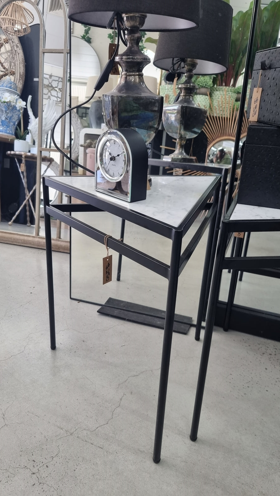 Black & Marble Triangle Side Table